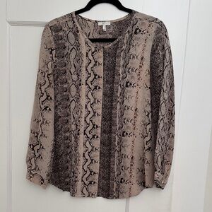 Joie Snake-Print Long Sleeve Blouse in Neutral Taupe and Black, Medium